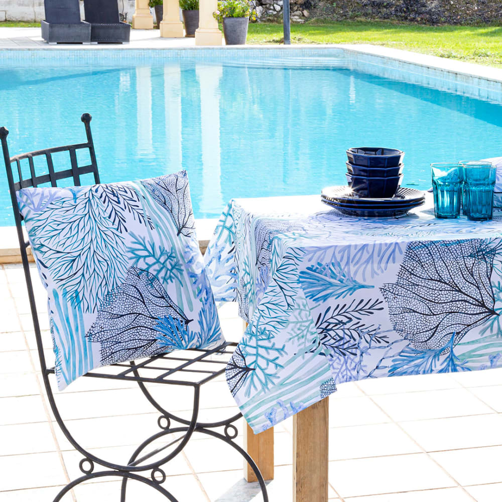 Beschichtete Baumwolltischdecke 140x140; Blau - Maisons Du Monde