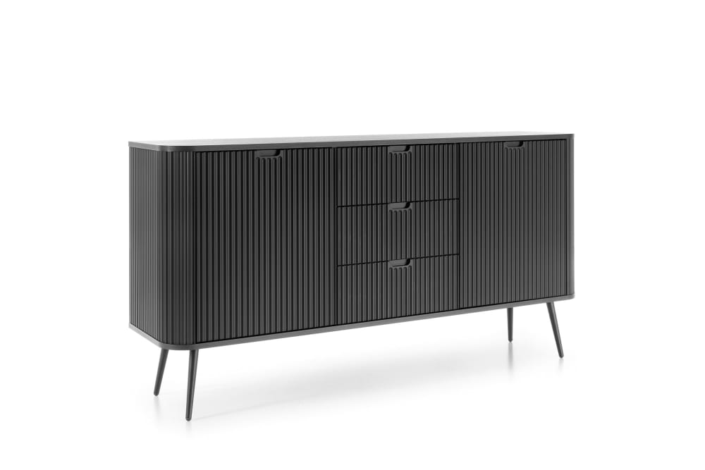 Buffet+2+portes+3+tiroirs+pieds+metal+noir+168x87+cm