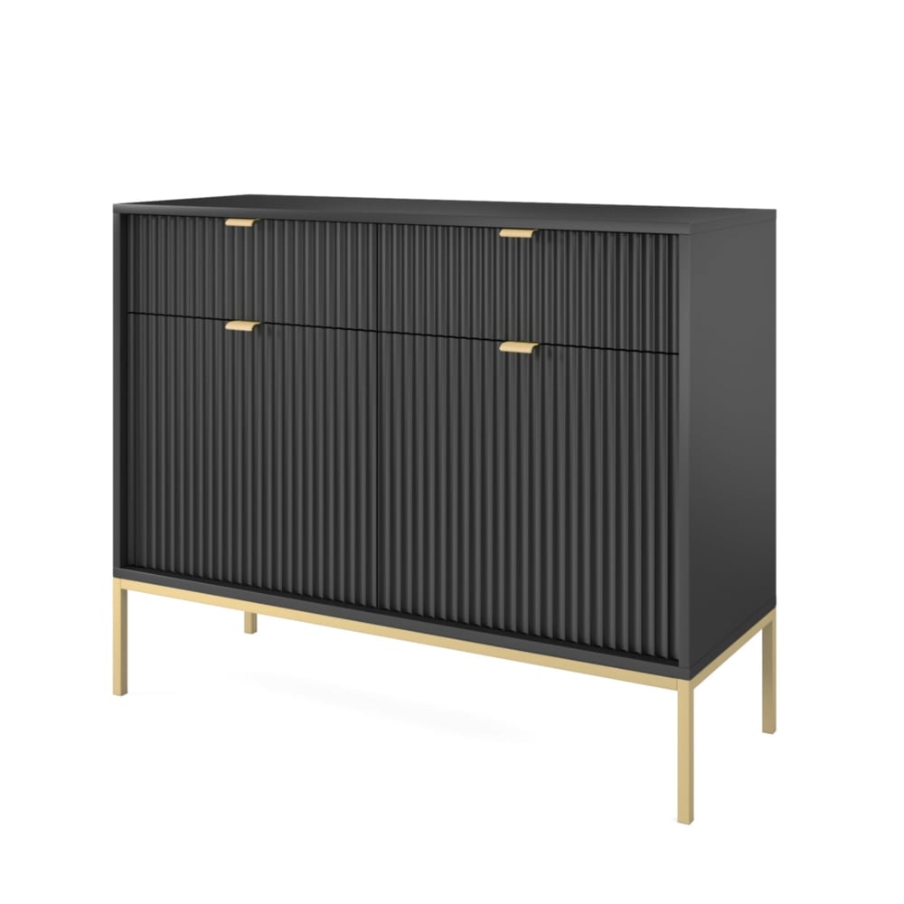 Buffet+2+portes+2+tiroirs+pieds+metal+dore+104x83+cm