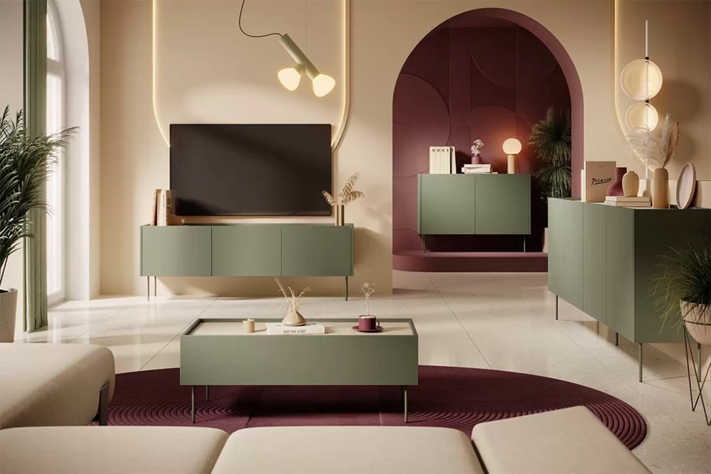 Kommode mit 4 Türen und 4 Schubladen mit Metallfuß 220x85 cm -