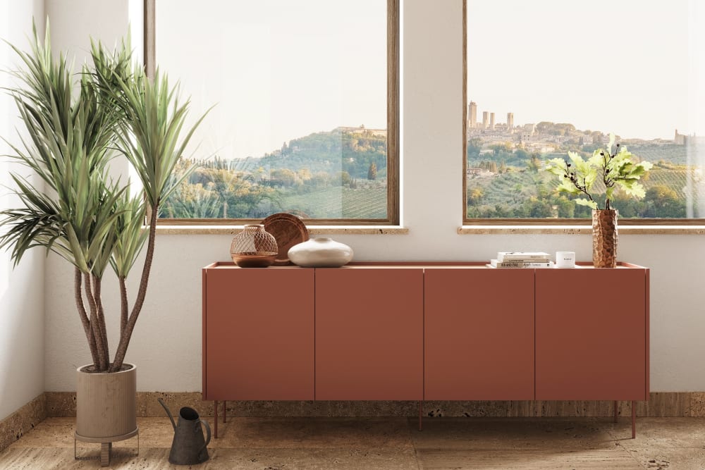 Kommode mit 4 Türen und 4 Schubladen mit Metallfuß 220x85 cm -