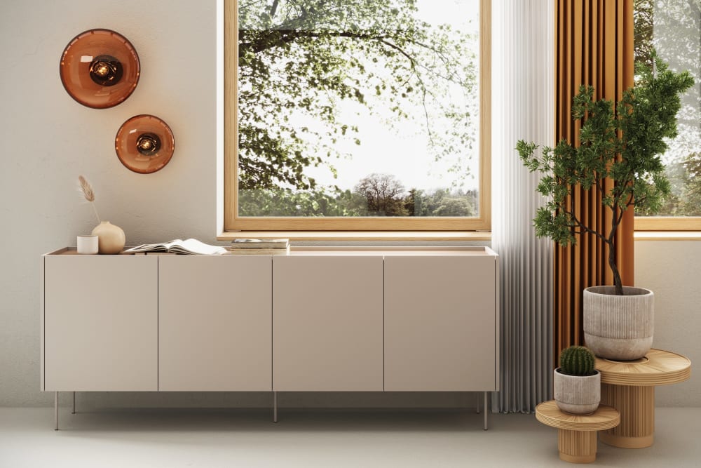 Kommode mit 4 Türen und 4 Schubladen mit Metallfuß 220x85 cm -
