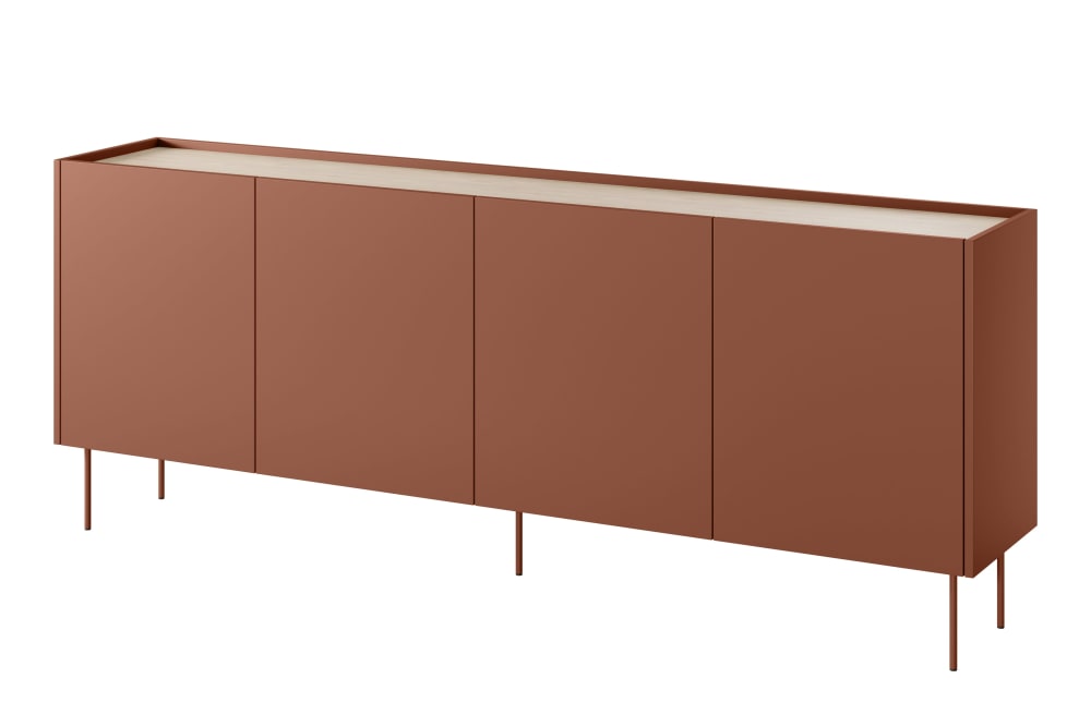 That's Casa Kommode mit 4 Türen, 2 Schubladen mit Metallfuß 220x85 cm Rot Spanplatte