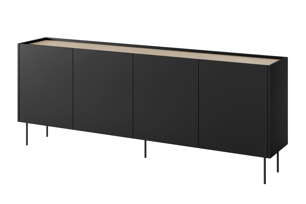 That's Casa Kommode mit 4 Türen und 4 Schubladen mit Metallfuß 220x85 cm Schwarz Spanplatte