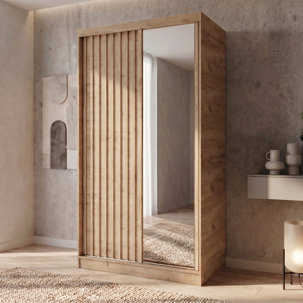 Schiebetürenschrank mit Lamellen 120 cm, eiche Artisan - Maisons