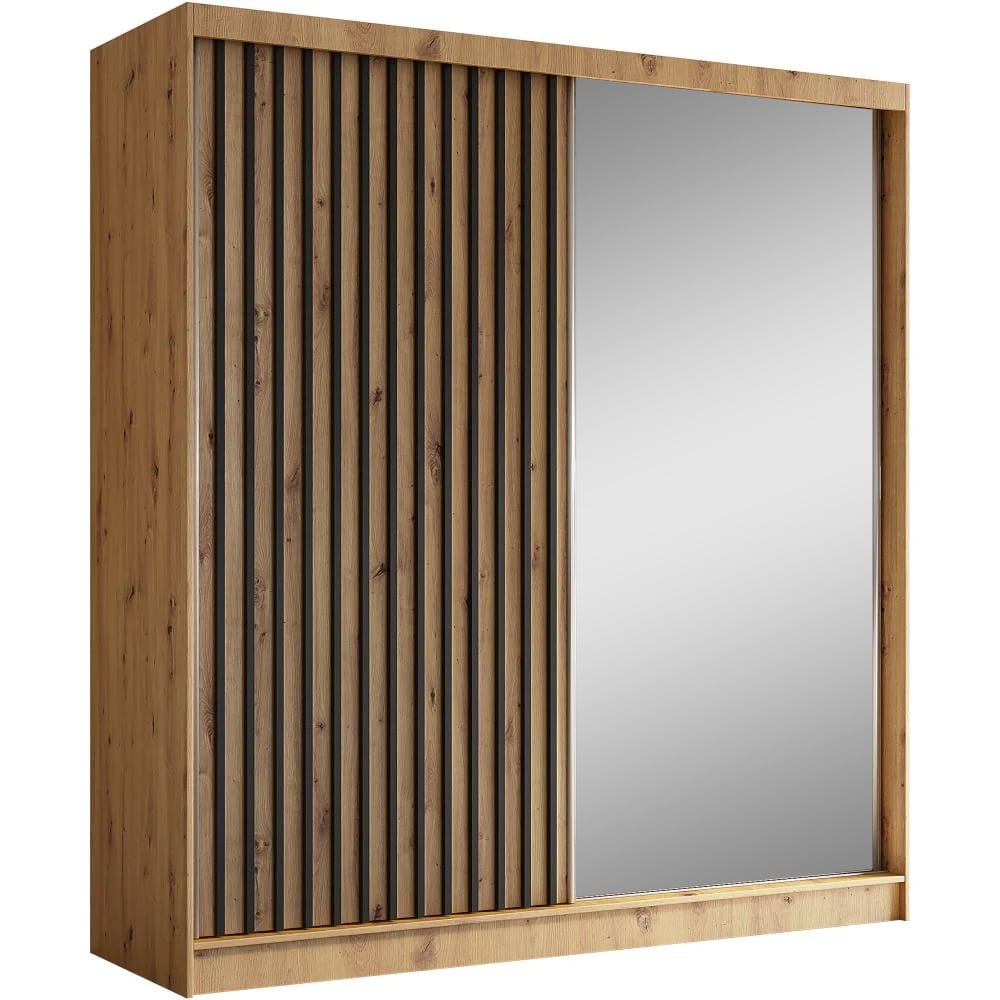 Beauty Sofa GmbH Schiebetürenschrank mit Lamellen 200 cm eiche Artisan+schwarz style modern Braun Spanplatte
