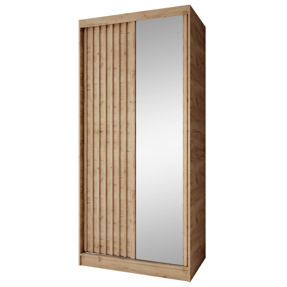 Beauty Sofa GmbH Schiebetürenschrank mit Lamellen 100 cm, eiche Artisan style modern Braun Spanplatte