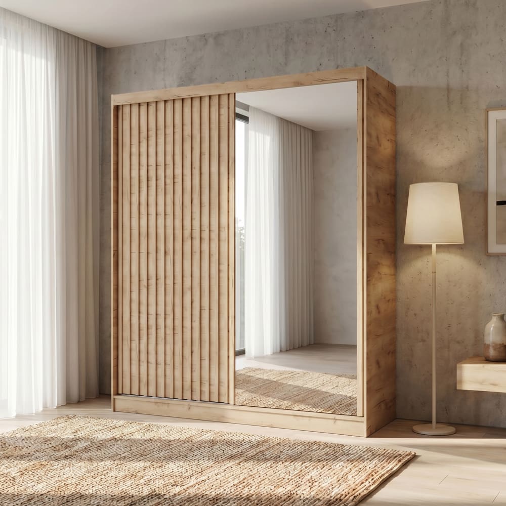 Schiebetürenschrank mit Lamellen 180 cm, eiche Artisan - Maisons
