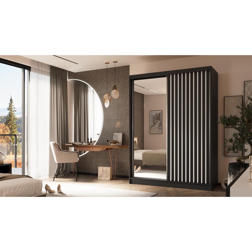 Schiebetürenschrank mit Lamellen 160 cm schwarz+weiß - Maisons Du