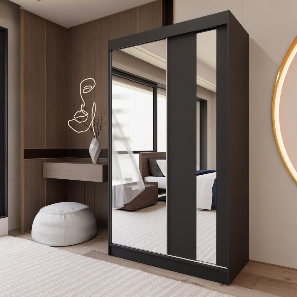 Armoire à portes coulissantes 120/216/61 noir avec miroir
