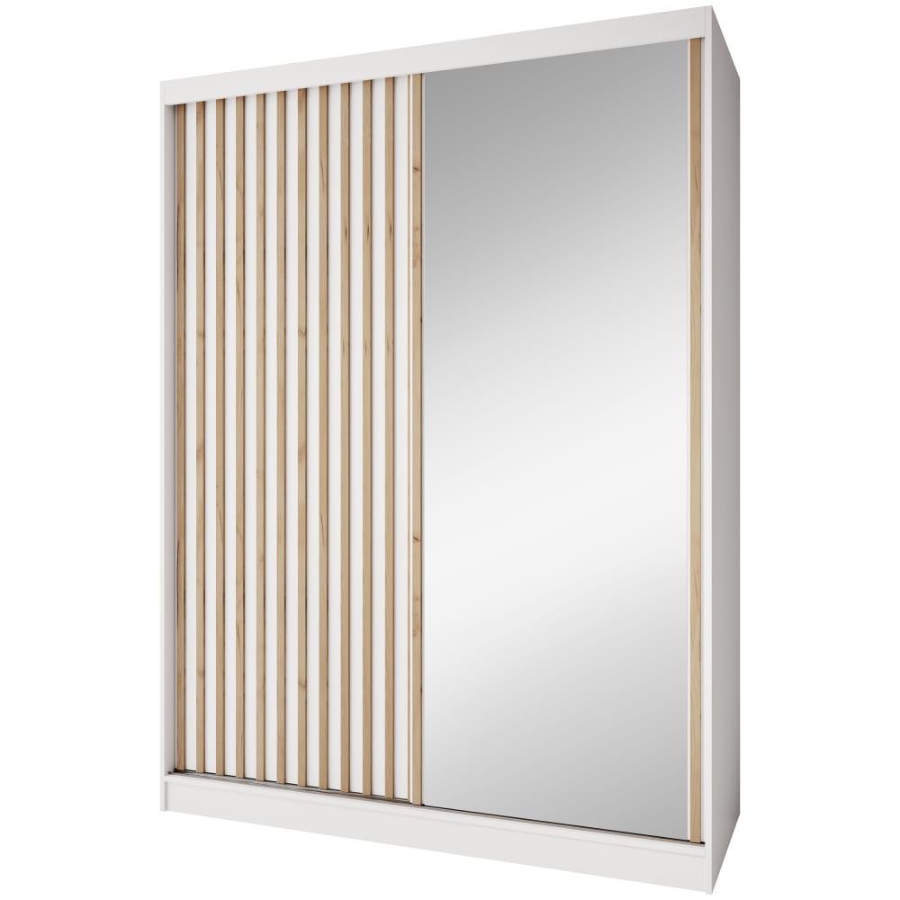 Beauty Sofa GmbH Schiebetürenschrank mit Lamellen 160 cm, Weiß style modern Weiß Spanplatte