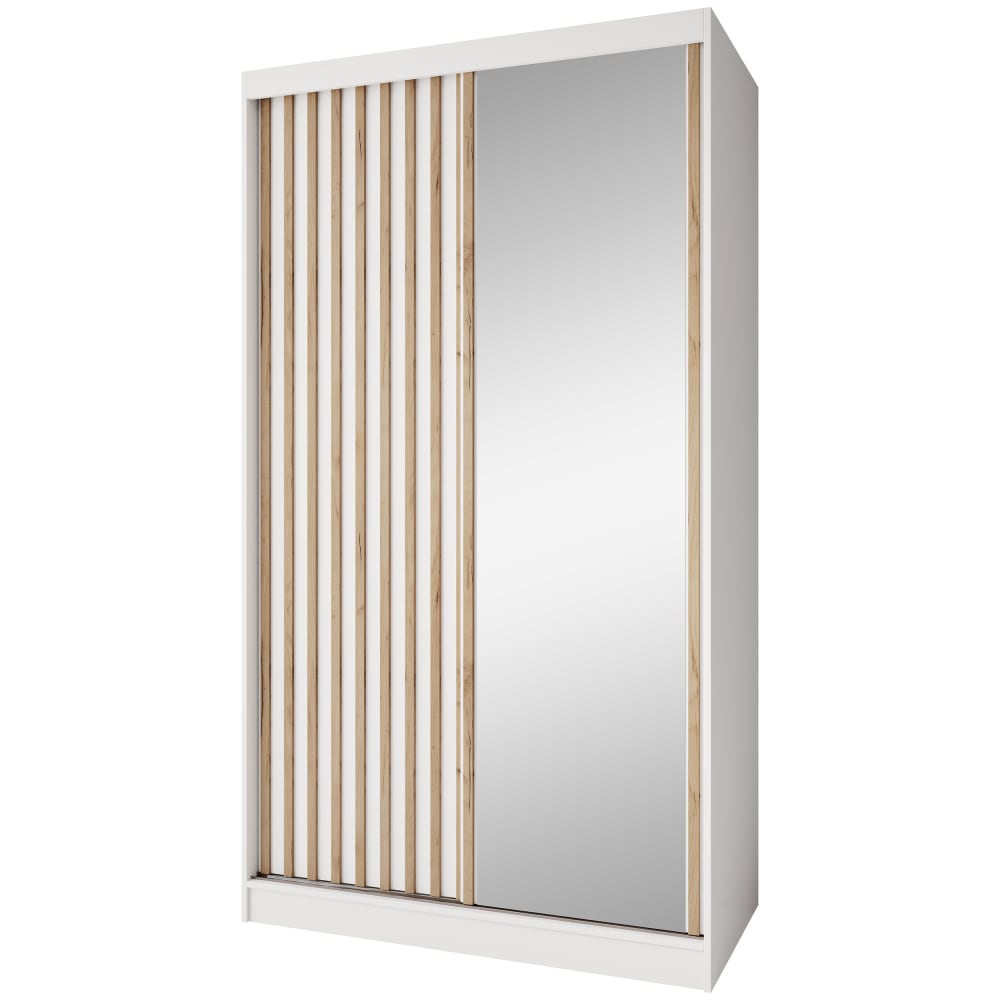 Beauty Sofa GmbH Schiebetürenschrank mit Lamellen 120 cm, Weiß style modern Weiß Spanplatte