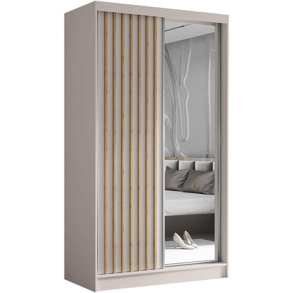 Beauty Sofa GmbH Schiebetürenschrank mit Lamellen 120 cm kaschmir+eiche Artisan style modern Taupe Spanplatte