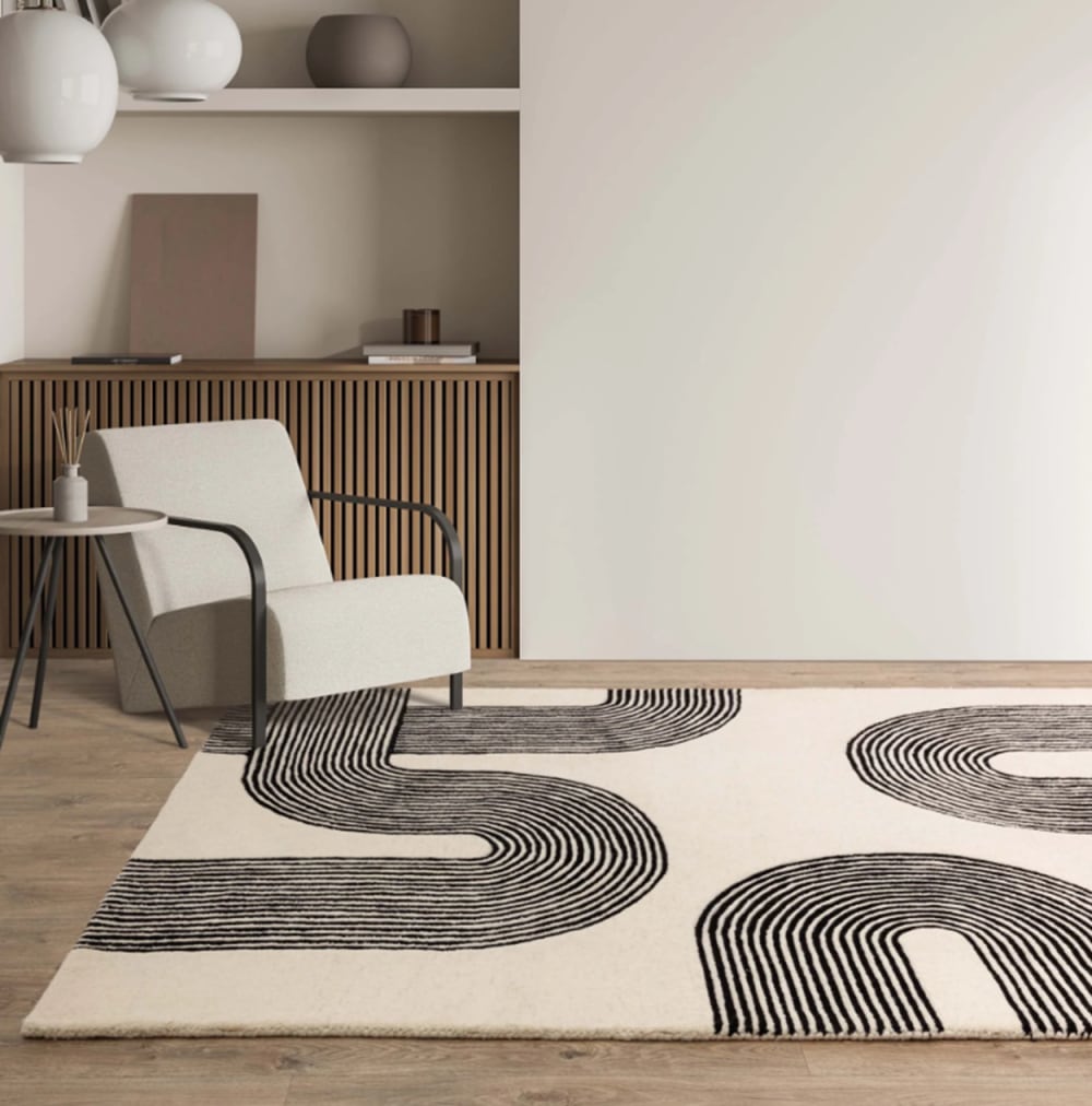 Novatrend Moderner handgetufteter Wollteppich Schwarz 160x230 cm style modern Schwarz Wolle