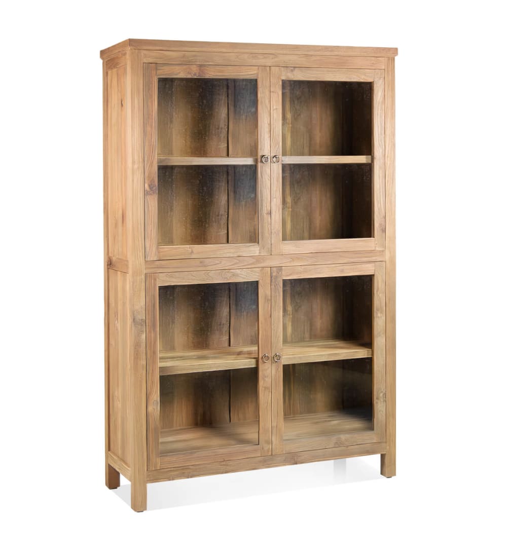 Vitrine en bois beige avec vitres H 182 cm