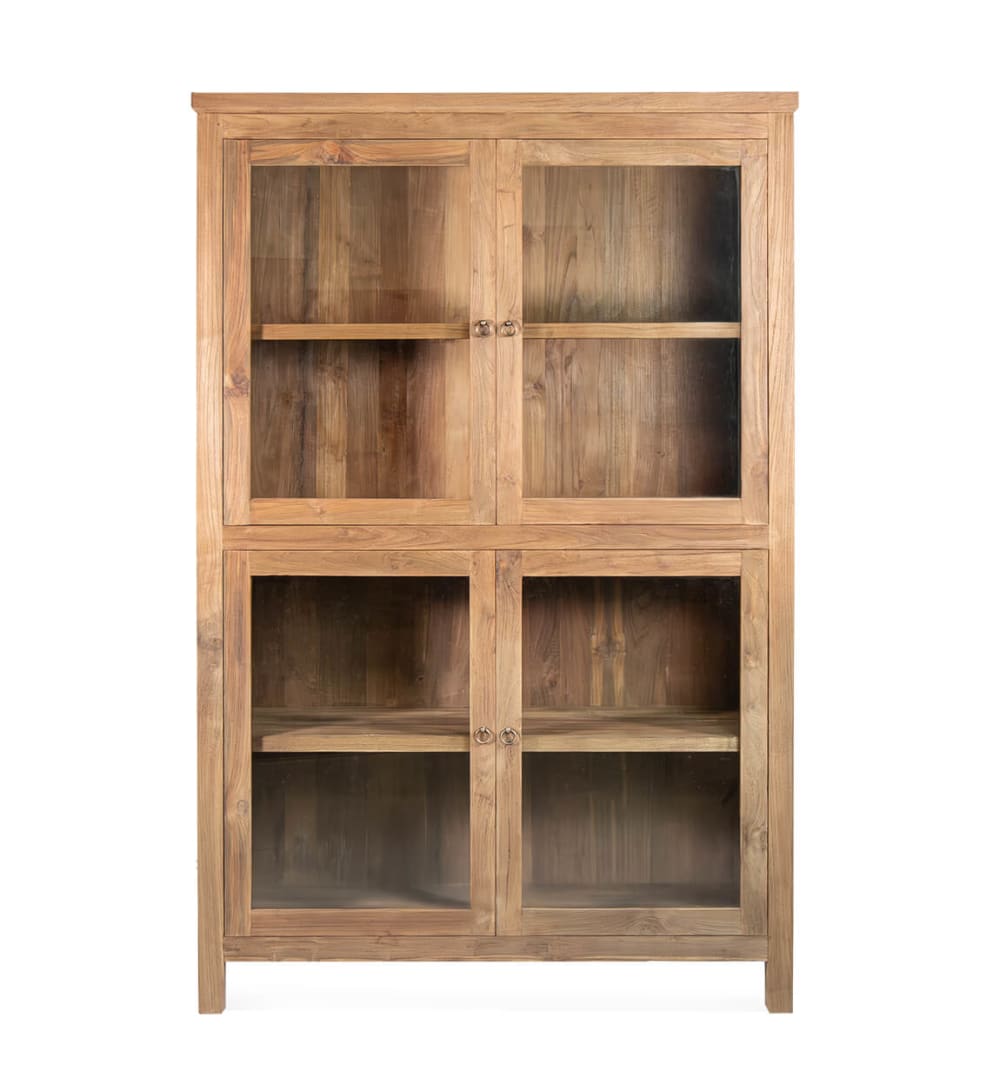 Vitrine en bois beige avec vitres H 182 cm