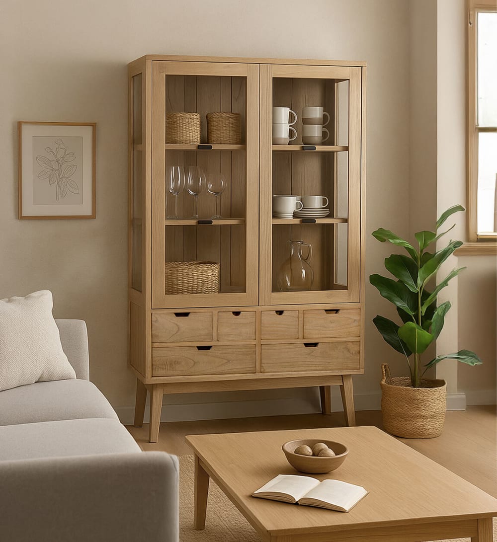 Vitrine en bois beige H 180 cm
