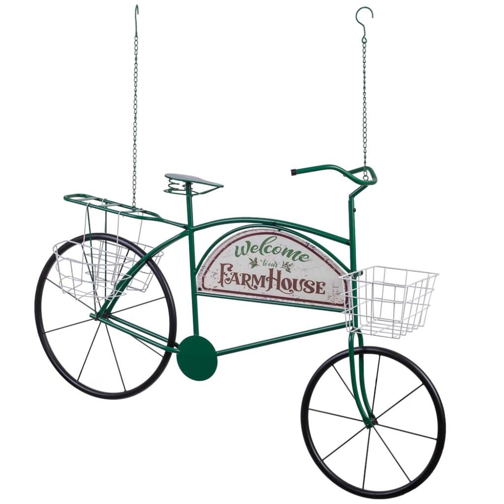 Wanderlust deco Dekoratives Metallfahrrad mit zwei Körben, 134x32x85H cm Grün Metall
