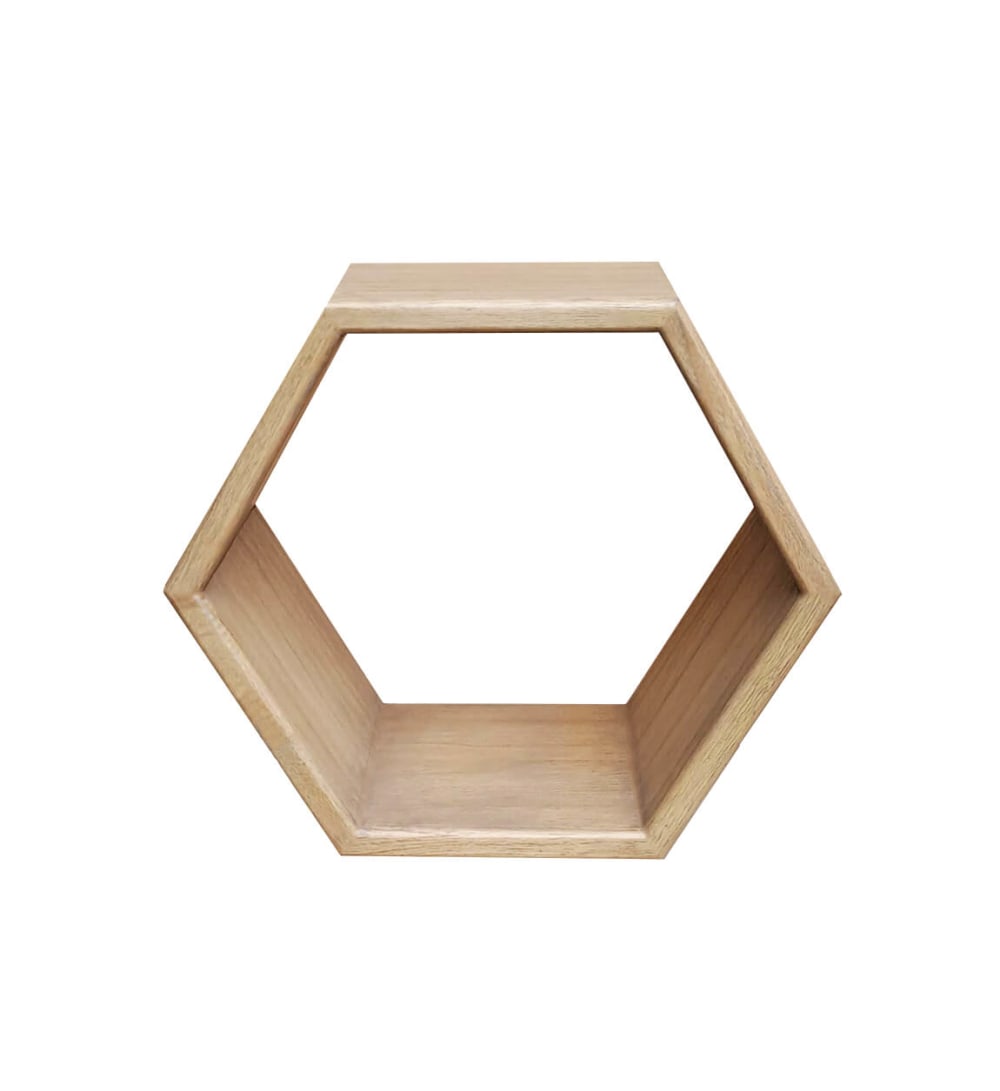 Étagère murale hexagonale en bois beige 40x40 cm