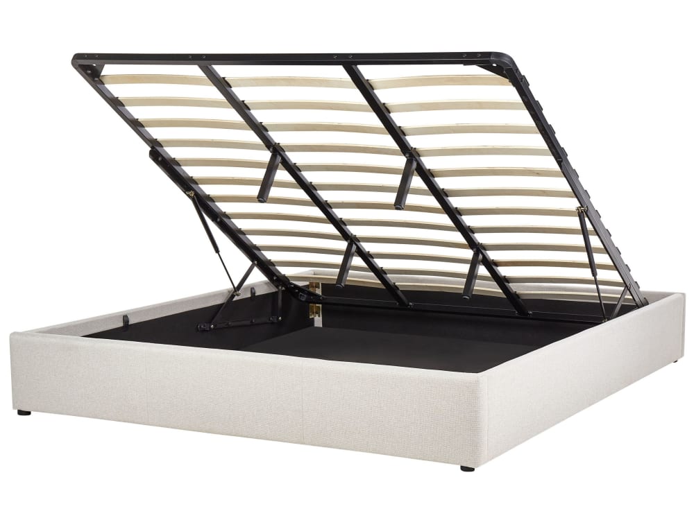 Lit double en tissu beige 180x200