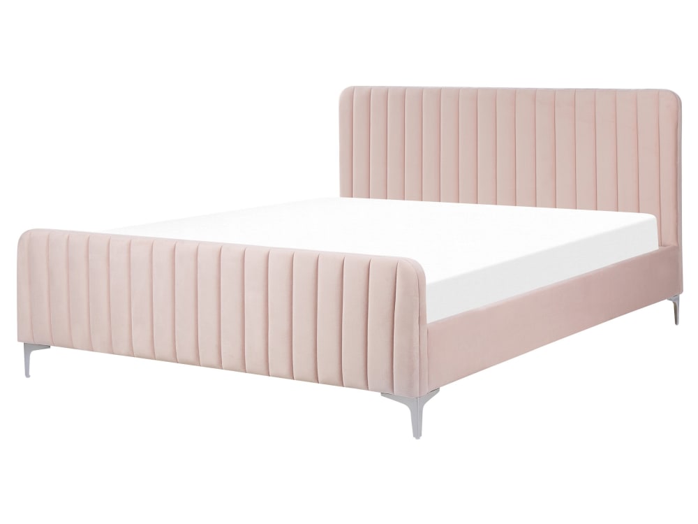 Lit double en tissu rose 160x200