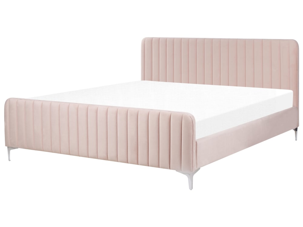 Lit double en tissu rose 180x200