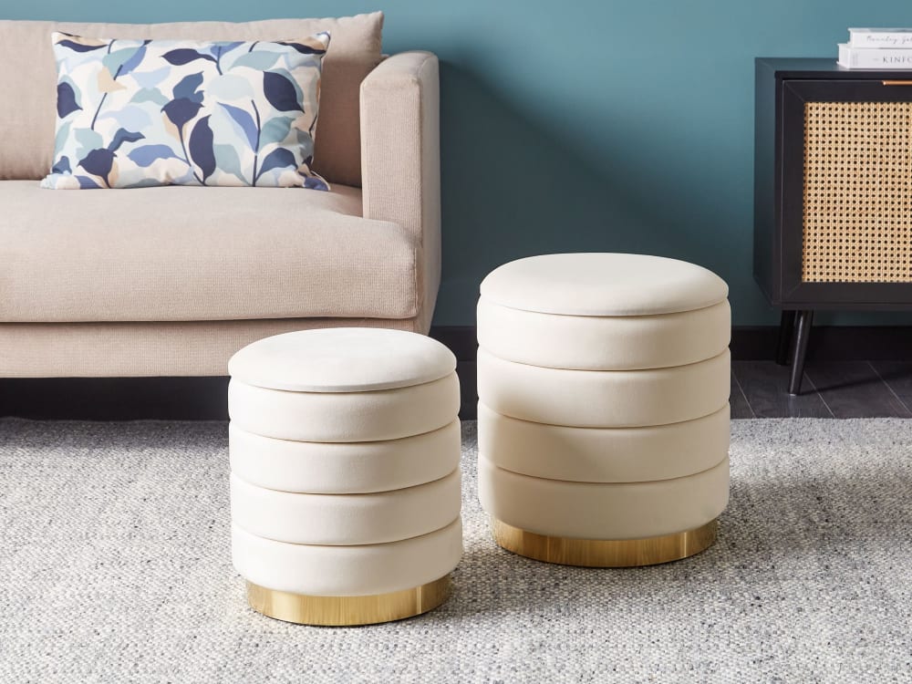 Lot de 2 poufs en tissu beige 4033x4438cm