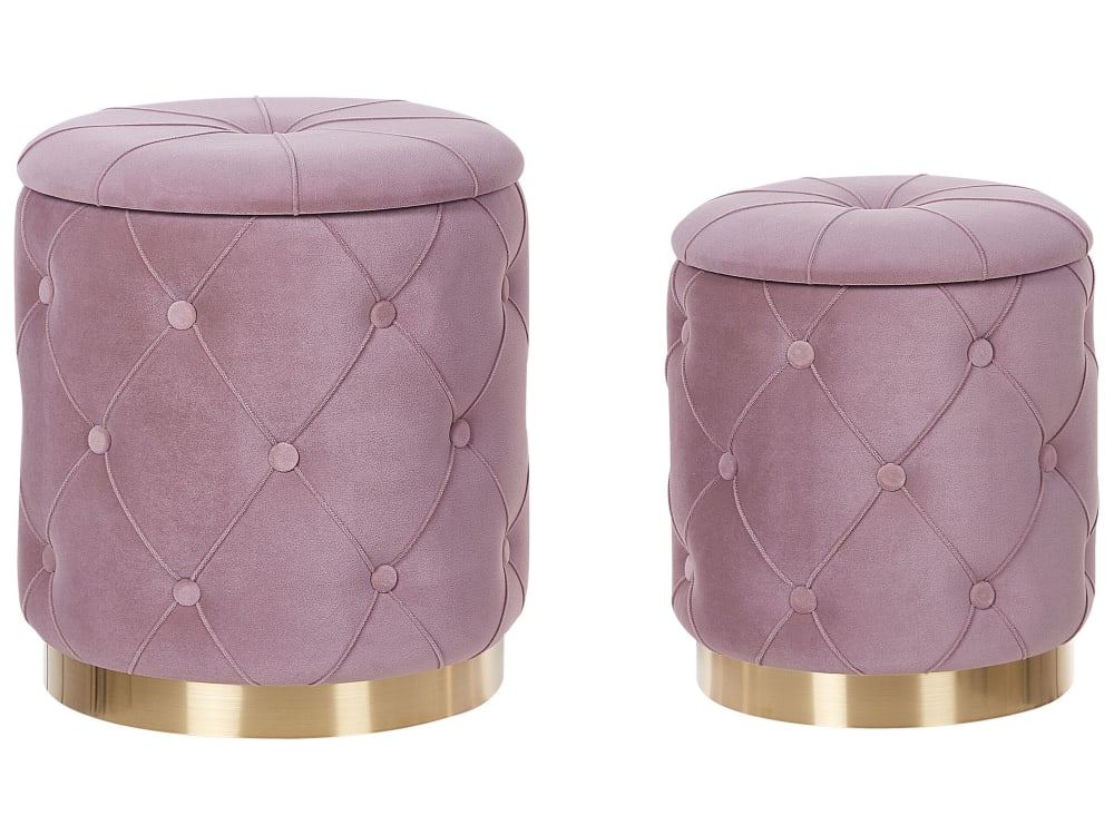 Lot de 2 poufs en tissu - rose