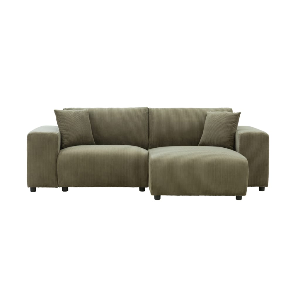 Canapé d'angle réversible 3 places en velours côtelé vert