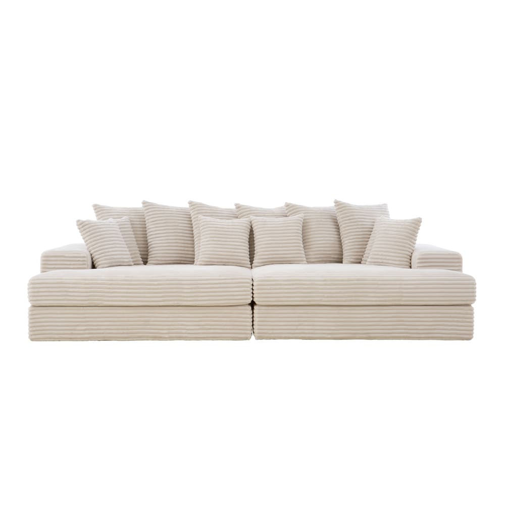 Canapé 4 places assise profonde en velours côtelé beige