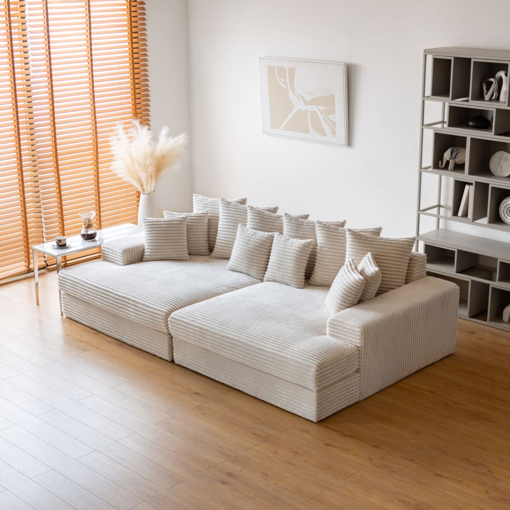 Canapé 4 places assise profonde en velours côtelé beige