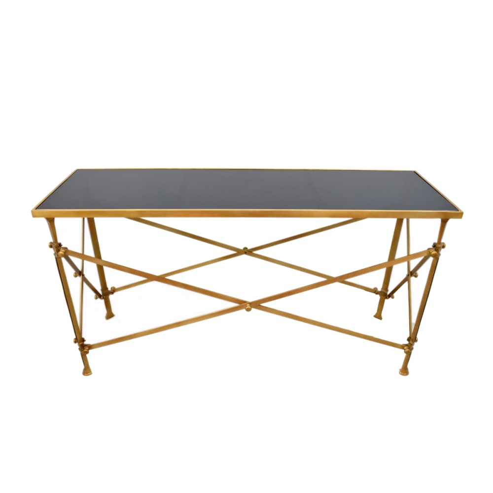 Console en métal doré avec plateau en verre