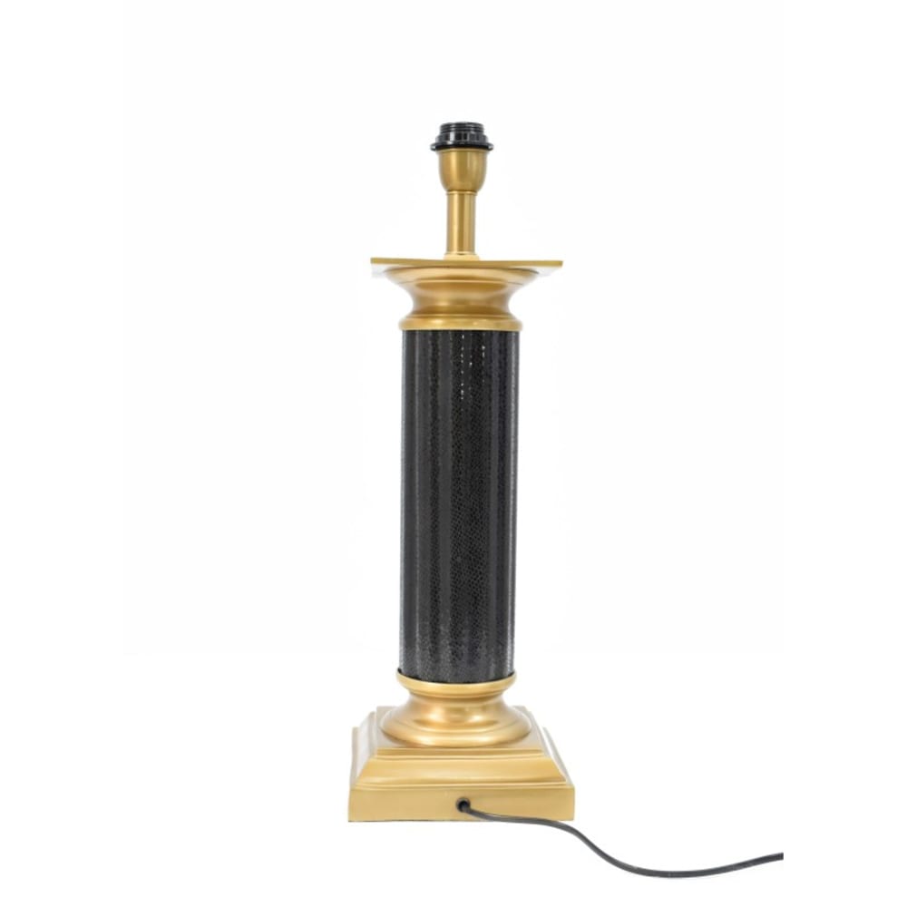 Schwarze Tischlampe aus Metall mit goldenen Verzierungen -