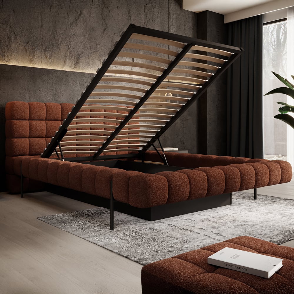 Lit coffre 160x200 sommier inclus bois de pin brique