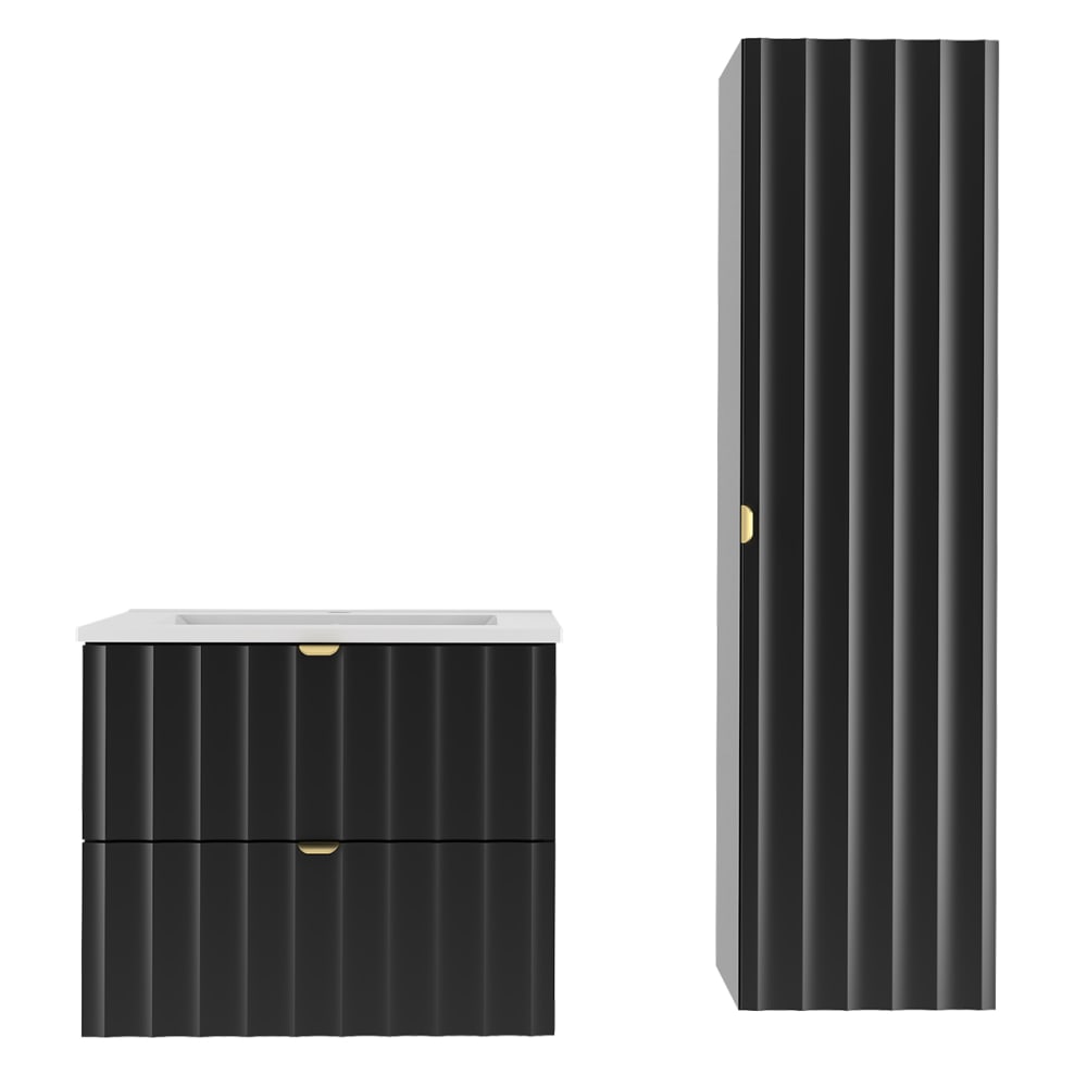 Ensemble meuble vasque encastrée colonne stratifiés noir