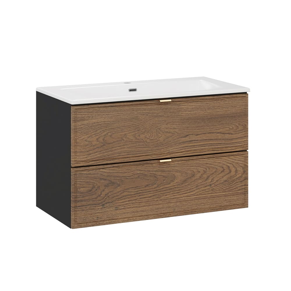 Meuble vasque encastrée stratifiés marron et noir