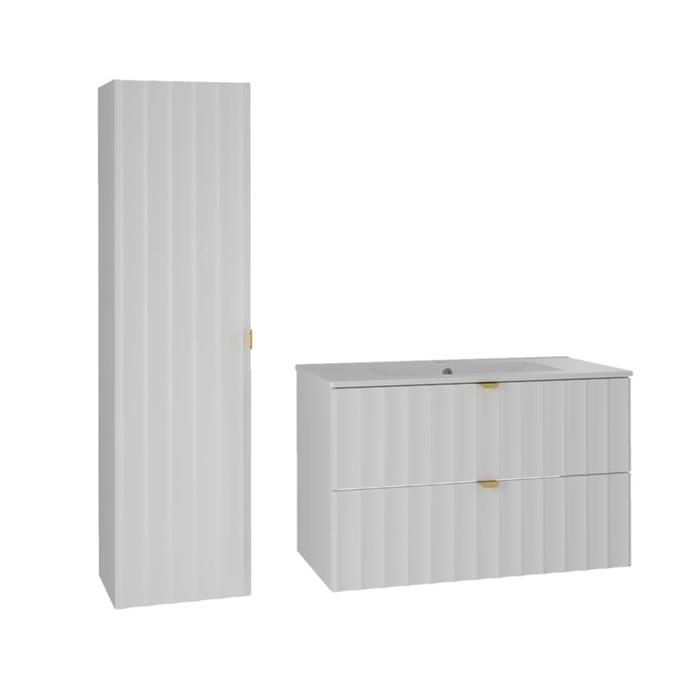 Ensemble meuble vasque encastrée colonne stratifiés blanc