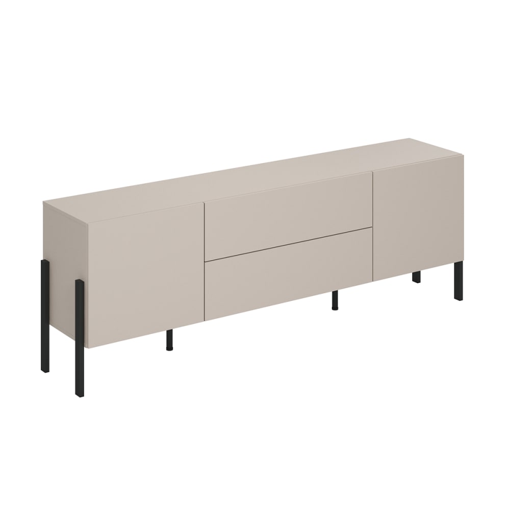 Meuble TV 2 portes 2 tiroirs 200 cm stratifiés beige et noir