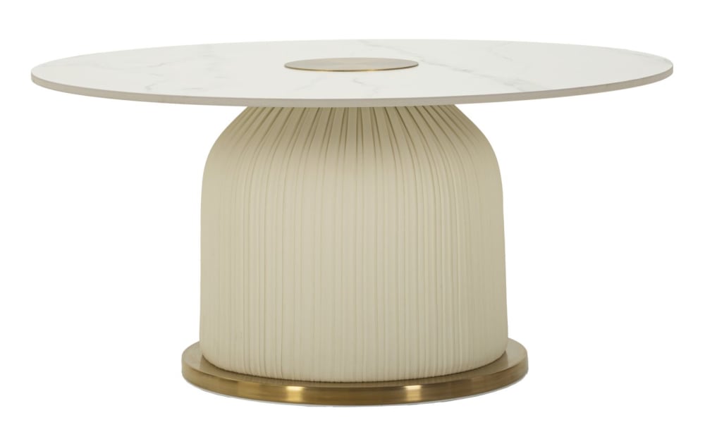 Table basse en éco-cuir crème avec plateau en marbre ø 80x39,5 cm