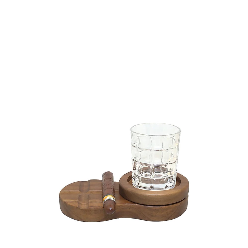 vaso para whisky 310ml con bandeja de madera