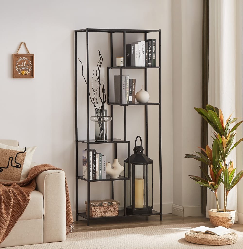 Nordlys Industrielles Bücherregal mit 5 Ebenen aus Metall Schwarz style industrial Schwarz Metall