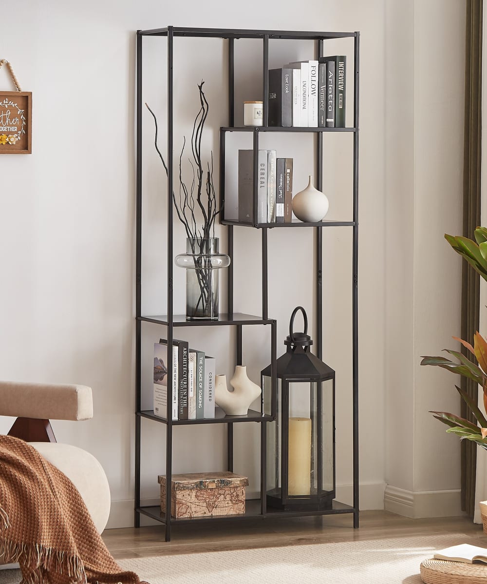Etagère bibliothèque industrielle 5 niveaux en métal noir
