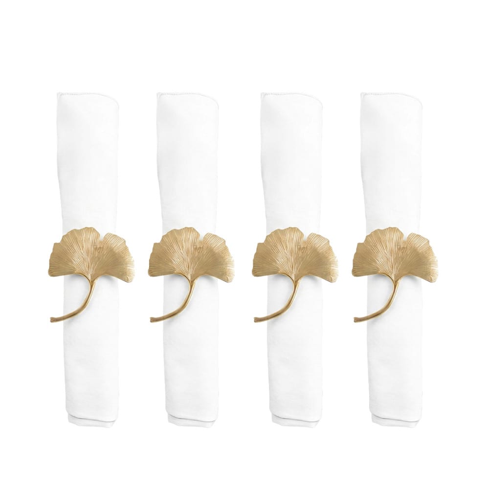 anillos de servilleta ginkgo dorados - set de 4