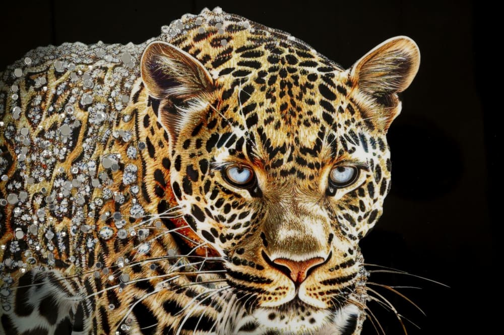 Jaguar-Leinwandgemälde mit Lackierung und Rahmen, 82 x 4 x 82 cm