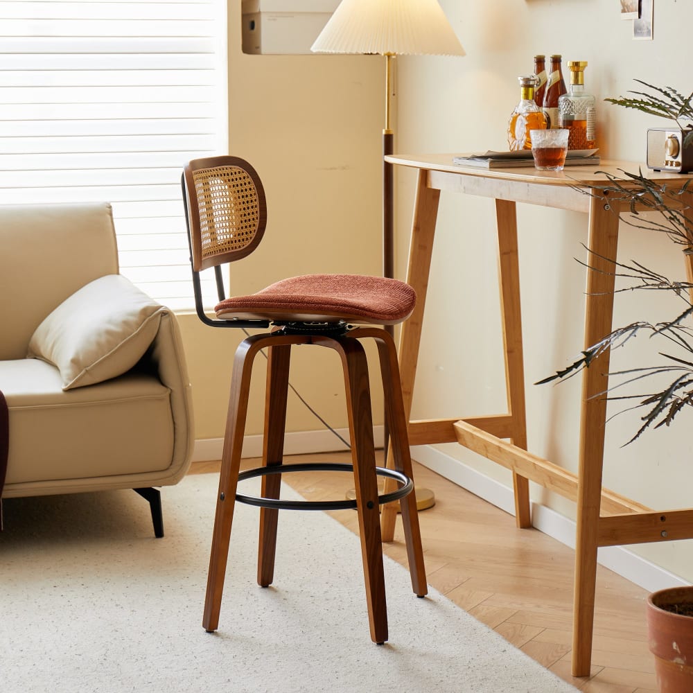 Nordlys Barhocker (2er Set) aus Massivholz und Rattan Terrakotta style modern Rot