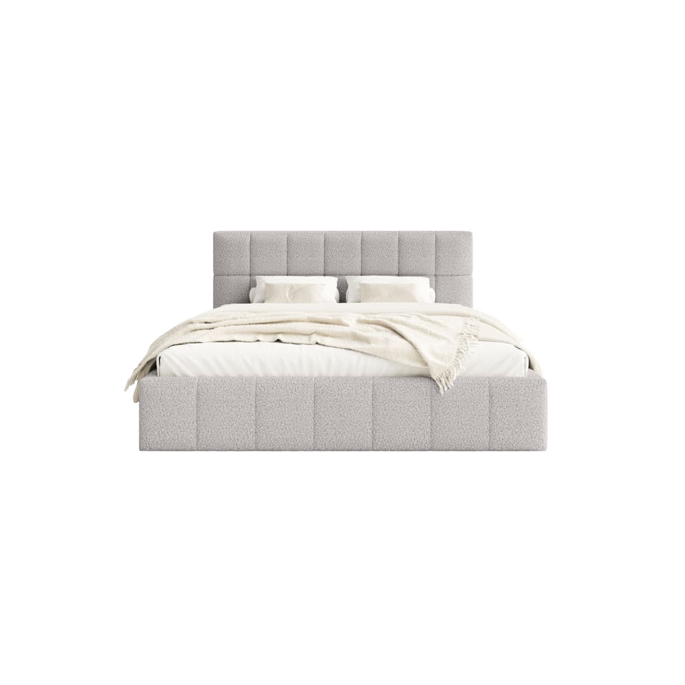 Lit avec matelas en tissu bouclé 160x200 cm, Gris clair