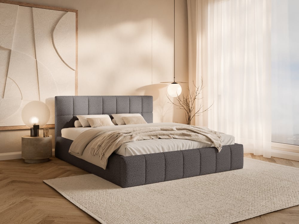 Lit de divan en tissu bouclé 120x200 cm, Gris foncé