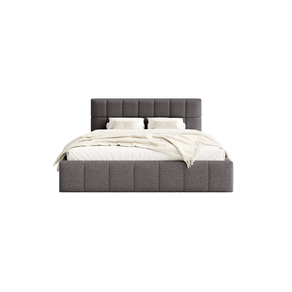 Lit tapissier en tissu bouclé 160x200 cm, gris foncé