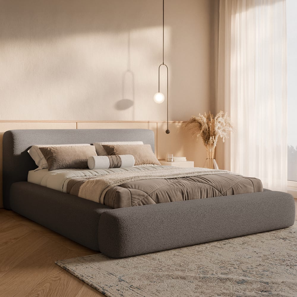 Fedve Polsterbett aus Bouclé-Stoff 140x200 cm, Braun Braun Pes - Polyester