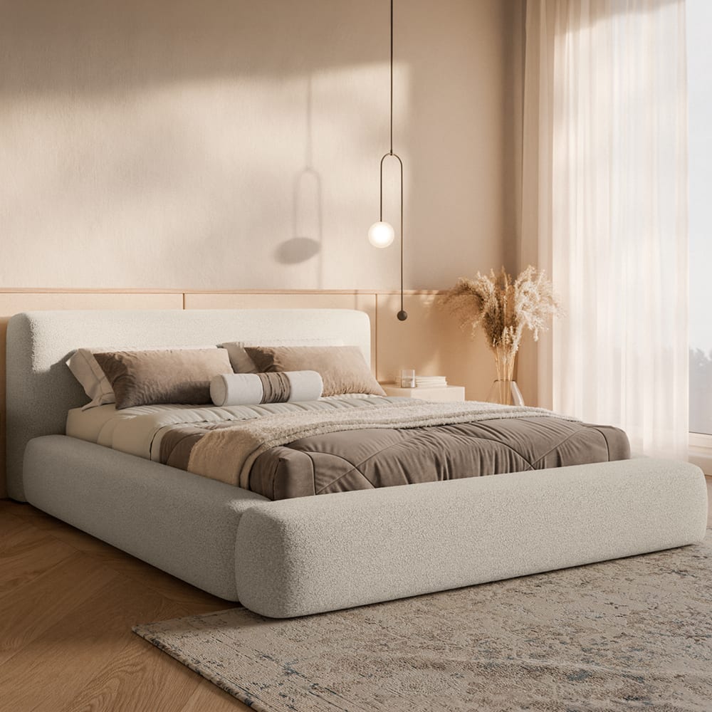 Fedve Polsterbett aus Bouclé-Stoff 180x200 cm, Beige Beige Pes - Polyester
